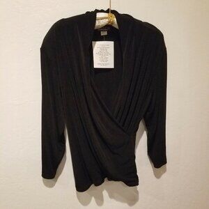 New Phyllis Emelda Womens Small Surplice Neckline Wrap Top Blouse Long Sleeve US